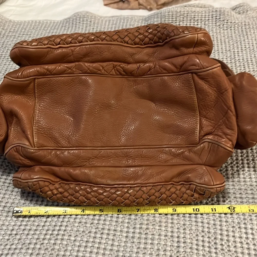 Cole Haan Tan Cognac Brown Neutral Woven Leather Hobo Shoulder Bag Boho Bag